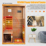 Infrared Home Sauna Room 1 Person Mini Infrared Sauna 1050W Dry Saunas for Home Red Cedar Wooden Indoor Sauna Spa with 6 Low EMF Heaters, Bluetooth Speakers, LED Reading Lamp, Tempered Glass SALUSHEAT