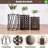 HFHOME Round Nesting Coffee Tables, Set of 3 End Tables for Living Room Balcony Office, Heavy Duty Metal Stacking Side Tables for Home Indoor - Brown HFHOME