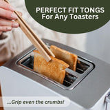 Toaster Tongs With Magnet | Kitchen Utensils For Cooking and Holding Toast Bacon Muffin Bagel Bread | 8 Inch Long Natural Non Toxic Bamboo Three Way Cut