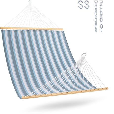 Lazy Daze Hammocks Quick Dry Hammock with Spreader Bar Textliene Fabric Double Outside Hammock with Chains Outdoor Patio Poolside Backyard Beach 450 lbs Capacity, Blue White Stripes Lazy Daze Hammocks