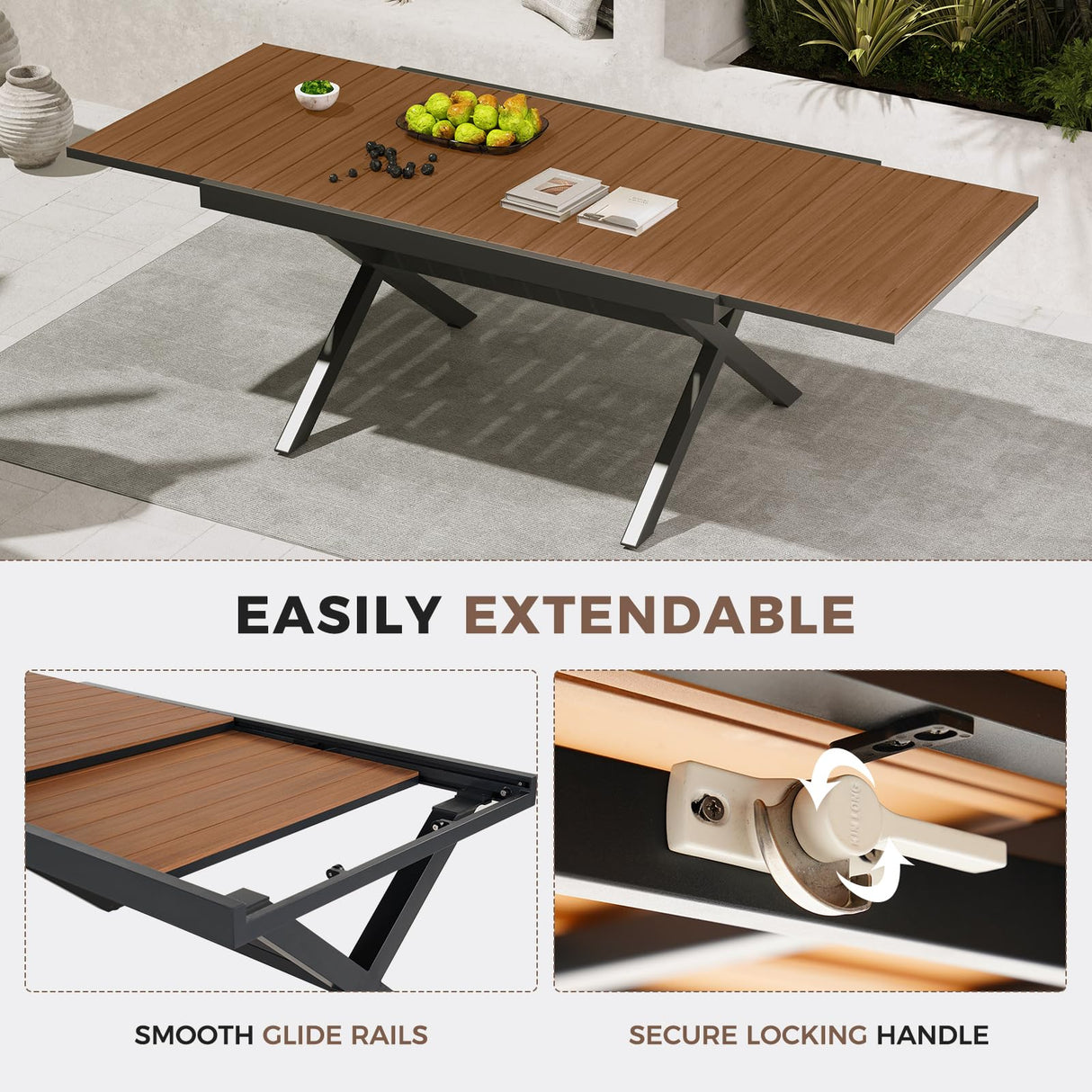 Grand patio 9-Piece Outdoor Dining Set for 8, Patio Dining Furniture Set for 8 Swivel Rope Wicker Chairs & 1 Extendable Rectangular Dining Table, Light Gray Brown Grand patio