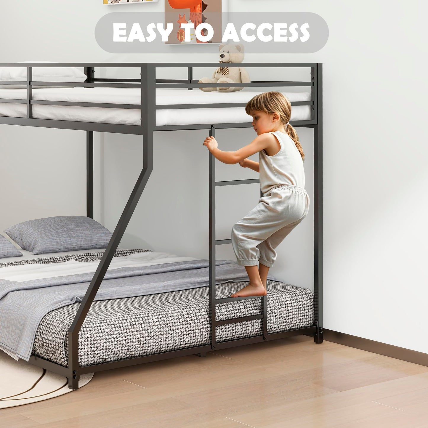 Twin Over Full Bunk Bed - LifeSky Metal Bunkbeds Full Bottom Low Profile Removable Side Ladder Black