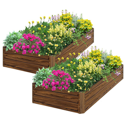 SnugNiture 2 Pcs 8x4x1FT Raised Garden Bed Galvanized Planter Garden Boxes Outdoor, Deep Root Planter Raised Bed for Vegetables Flowers Herbs,Brown - WoodArtSupply