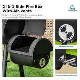 MFSTUDIO Heavy Duty Charcoal Wood Offset Outdoor Smoker Grill, Charcoal Grill with Smoker Combo for BBQ Grilling, 512 SQ.IN. MFSTUDIO