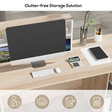 TUSY Modern Reception Desk with Storage Drawers, 55.1" Office Counter with Power Outlets, Contrast Color Secretary Table, Front Desks for Salon, Lobby – White (55.1" W x 23.6" D x 43.3" H) TUSY