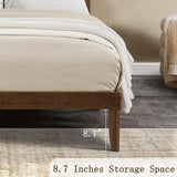 Krinana Wood Queen Size Bed Frame, Mid Century Modern Platform Bed with Headboard, Wooden Slat Support, No Box Spring Needed, Easy Assembly (Brown, Queen) Krinana
