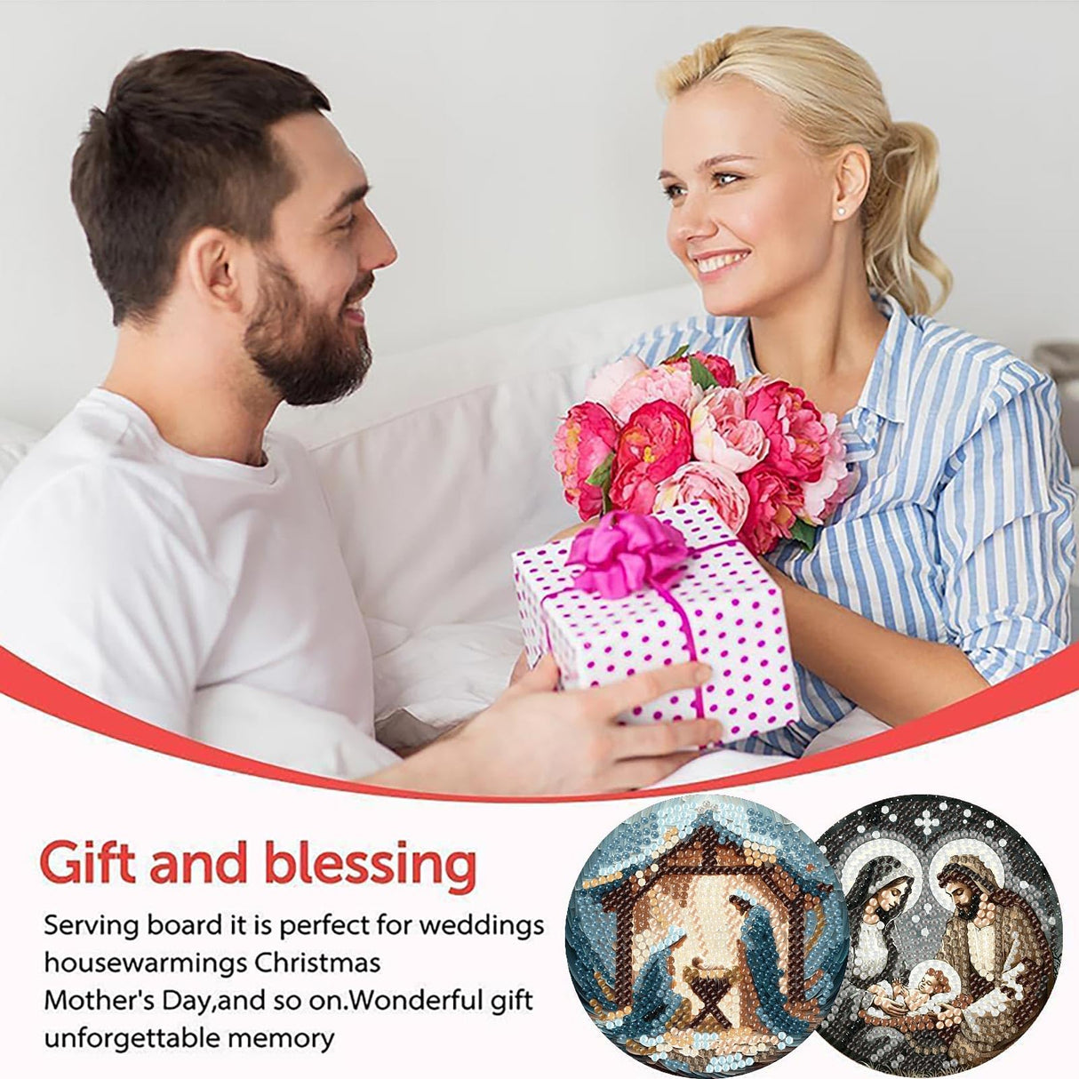 Yijingtop 8PCS Jesus Diamond Art Coasters Kits,Religion Diamond Painting Coasters with Holder,Small Diamond Art Kits for Adults,Crystal Gem Art Kits for Home Wall Decor Yijingtop