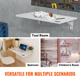 VEVOR Wall Mounted Folding Table, 23.62" x 15.75" Wall Mount Drop Leaf Table, Floating Desk with Iron Bracket, Fold Down Desk for Small Spaces, Home Office, Dining, Laundry Room, Kitchen, Bar, White VEVOR