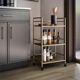 Novogratz Helix Small Bar Cart for the Home, 3 Tier Rolling Cart With Wheels, Kitchen Cart with Storage for Beverages and Wine, Gold Novogratz