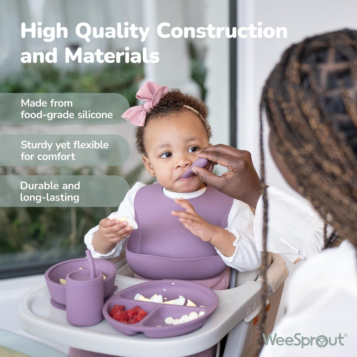 WeeSprout Baby Spoons for Self Feeding 6 Months +, Soft & Durable Silicone Utensils for Sensitive Gums & Teeth, Easy Grip Handles & Shorter Length for Little Hands, 3 Pack + Carrying Case WeeSprout