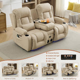 TUNYI Wall Hugger Power Loveseat Recliner - Reclining Loveseat with Console Theater Seating RV Recliner Sofa with USB/Outlet/Speaker/Cup Holder/LED Light/Storage (Beige) TUNYI