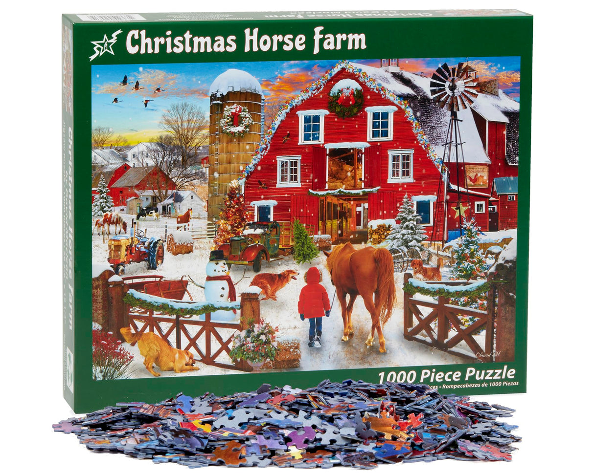 Vermont Christmas Company 'Christmas Horse Farm' Jigsaw Puzzle 1000 Piece - Fully Interlocking & Randomly Shaped Pieces - 26 5/8" x 19 1/4" Vermont Christmas Company