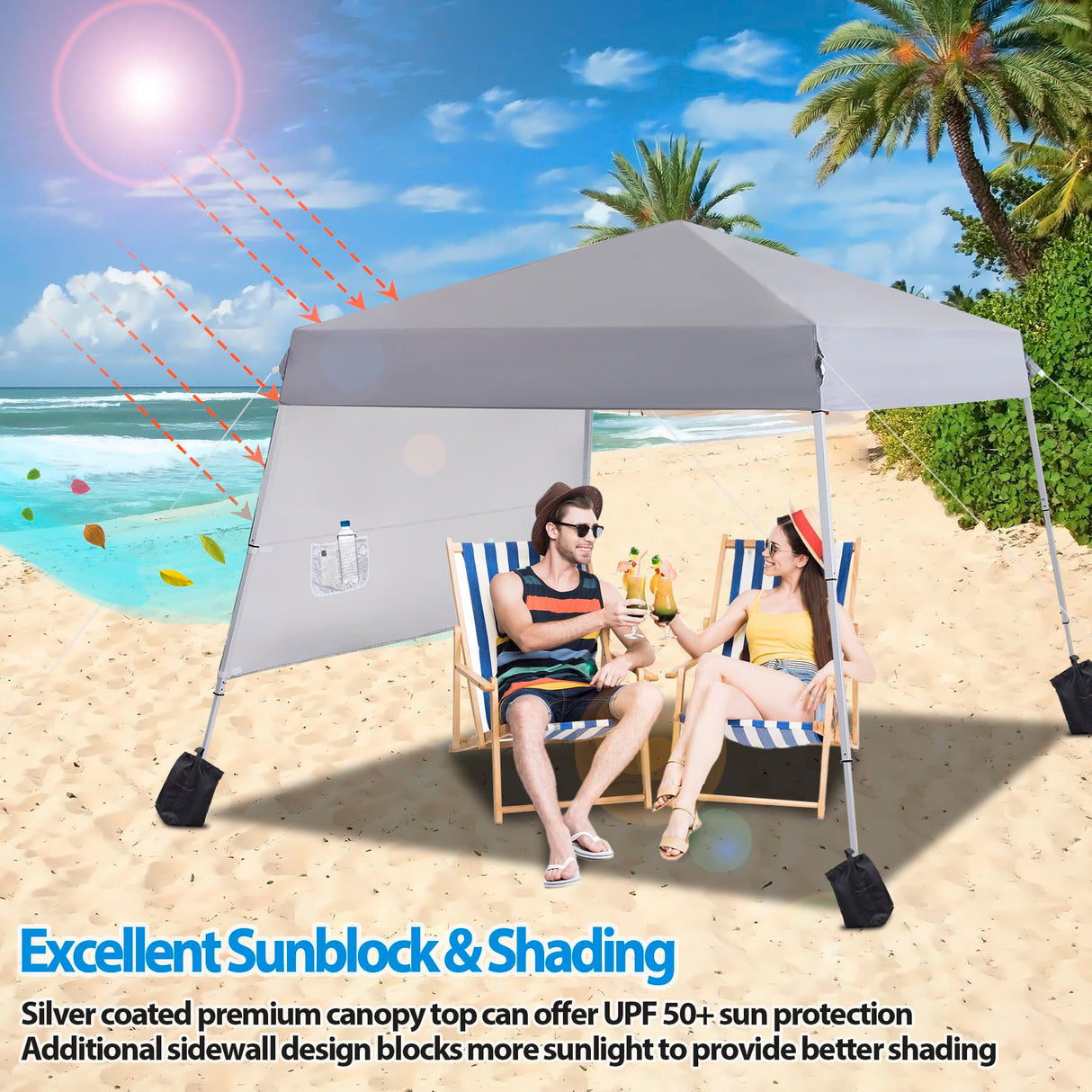 Smartxchoices 8 x 8 FT Pop Up Canopy Tent - Instant Outdoor Canopy with Wheeled Carry Bag, 4 Ropes, Straight Legs, Stakes, Height Adjustable Outdoor Tent Sun Protection Beach Shelter，Silver Grey Smartxchoices