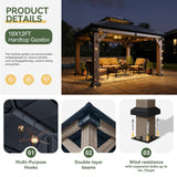 Aoxun 10' x 12' Outdoor Wood Gazebo, Hardtop Gazebo Permanent Wooden Pavilion with Galvanized Steel Double Roof, for Patio, Garden, Deck, Cedar Wood Aoxun