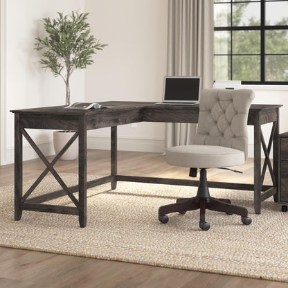 Bush Furniture Key West L Shaped Desk, 60-inch Modern Farmhouse Writing Desk for Home Office - WoodArtSupply