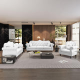 AVZEAR 3-Piece Living Room Sectional Sofa Set, Mid-Century Modern Chesterfield Upholstered Velvet Sofa Couch, Classic Tufted Button White Couch with Nailhead Trim for Living Room, Office (White) AVZEAR