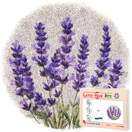 Latch Hook Rug Kit Lavender Flower Stamped Handmade Round Shape Carpet Crochet Yarn Craft DIY Hook and Latch Door Mat Tapestry for Christmas Home Floor Decor 50x50cm(1) Generic