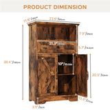 Viroformo Floor Cabinet, Farmhouse Storage Cabinet with Barn Doors and Drawer, 11.81" D x 23.62" W x 39.37" H Rustic Brown Freestanding Adjustable Shelf Organizer for Bathroom, Kitchen, Living Room Viroformo