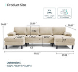 LINSY HOME Sectional Couch, 111'' W Corduroy U Shaped Sofa with Sleepable Armrests, 4 Seat Couch with Double Chaises, Deep Seat Sofa for Living Room, Beige LINSY HOME