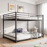 Full Over Full Bunk Beds, Metal Heavy Duty Full Size Bunk Beds for Kids, Full Size Bed Frmae for Boys and Girls,Loft Bed with Ladder and Guardrail for Small Spaces (Black) FOUBAM