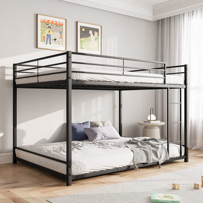 Full Over Full Bunk Beds, Metal Heavy Duty Full Size Bunk Beds for Kids, Full Size Bed Frmae for Boys and Girls,Loft Bed with Ladder and Guardrail for Small Spaces (Black)