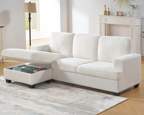 VanAcc 89 Inch Reversible L Shape Sofa, Convertible Sofa with Storage, L Shape Couch with Chaise, Comfy Couches for Living Room, White Bouclé VanAcc