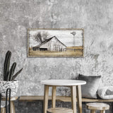 Barn Framed Wall Art Farmhouse: Rustic Farm Wood Picture Decor Large Windmill Country Scene Painting Horizontal Nature Landscape Artwork Panoramic Countryside View Print for Home Living Room Bedroom SD SOFT DANCE