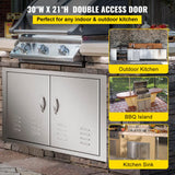 VEVOR Outdoor Kitchen Doors, 30W x 21H Inch, 304 Stainless Steel Double Doors with Vents, BBQ Access Door with 2 Detachable Handles and 6 Hooks, for BBQ Island VEVOR