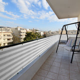 Patio 3' x 20' Balcony Privacy Screen Apartment Railing Covers Fence Panels for Outdoor, Temporary Fencing for Porch Deck Backyard Net Mesh with Zip Ties, Gray White Stripe Patio