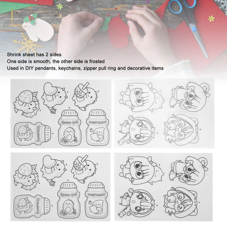 Shrinky Dink Sheets Set, Cartoon Dinosaurs and Girls Pattern Shrinky Plastic Sheet Kit with 10pcs Key Rings and Small Lanyards DIY Accessories for Crafts, Jewelry Making Cyrank