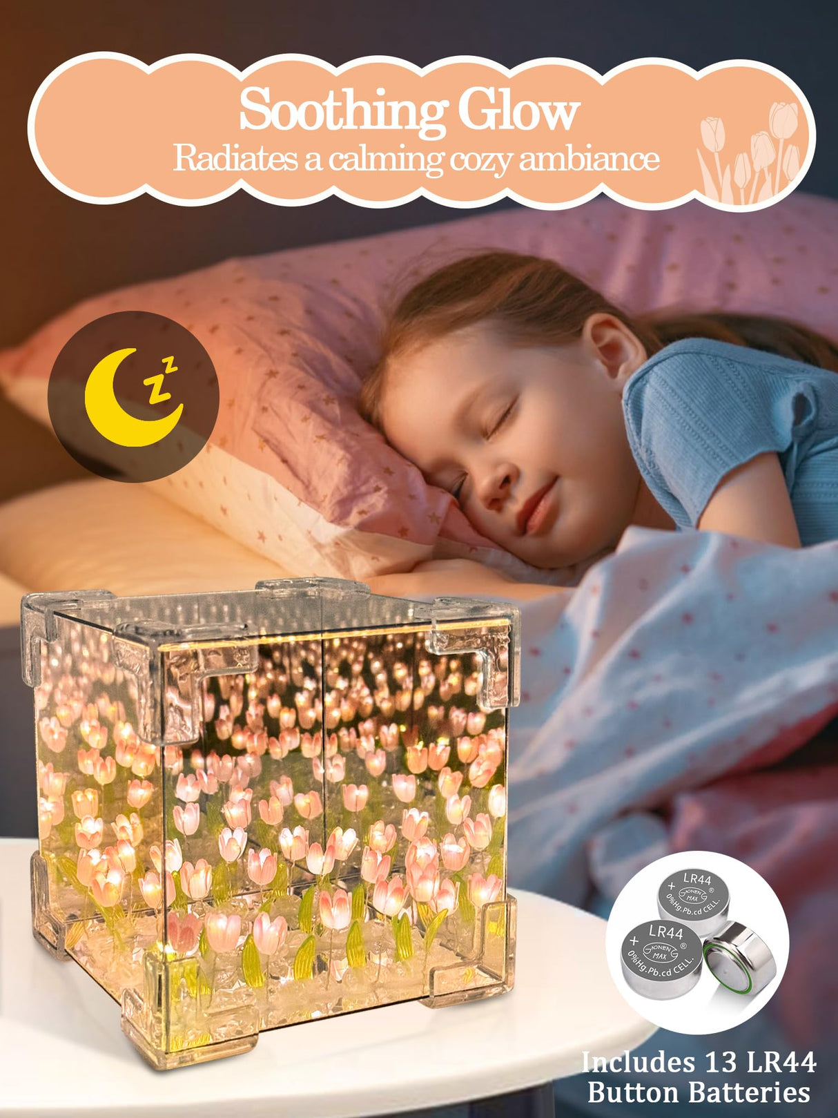 DIY Tulips Cube Mirror Lamp,Finished Tulip Night Light,Handmade Tulip Flower Magic Lights,Bedroom Living Room Desktop Decor for Mom,Girl,Couple,Friend Birthday Gift(Includes 13 LR44 Button Batteries) AQDZCNF