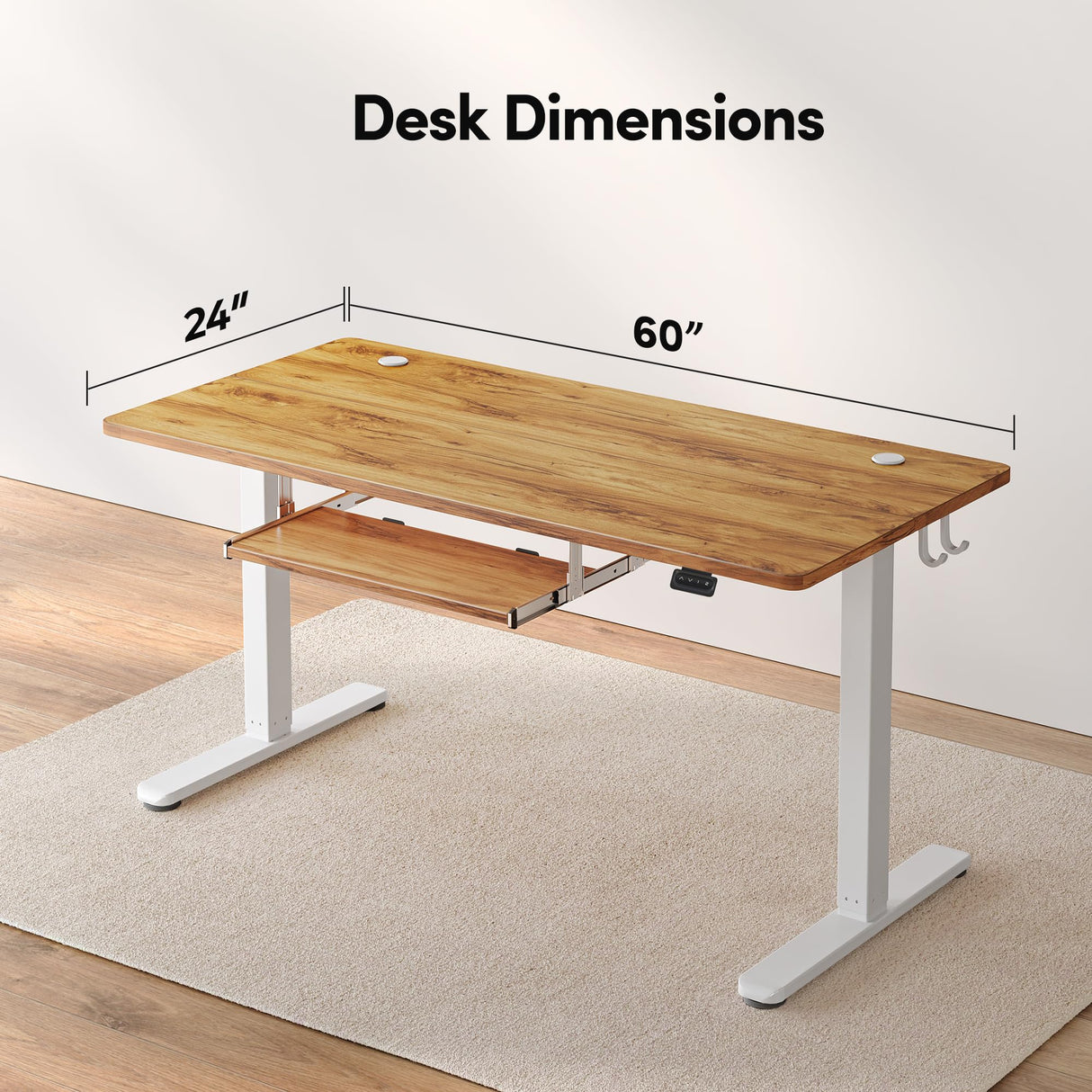 FEZIBO Standing Desk with Keyboard Tray, 60 × 24 Inches Electric Height Adjustable Desk, Sit Stand Up Desk, Computer Office Desk, Light Rustic FEZIBO