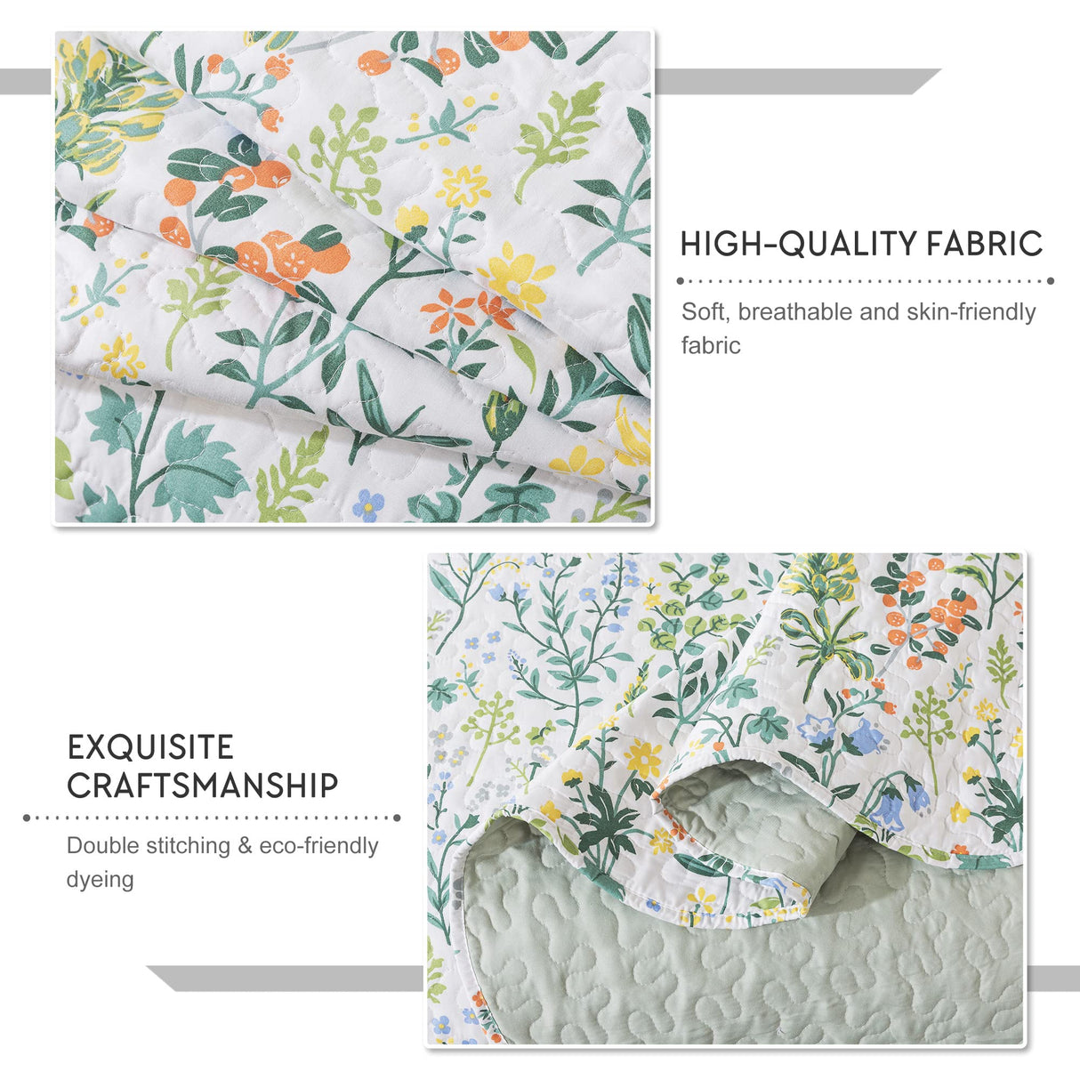 Travan 3-Piece Quilt Set Quilted Bedspread Lightweight Coverlet Set Garden Style Floral Printed Oversized Quilted Bedding Set with Shams for All Season, Exquisite, Queen Size Travan