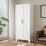 LCAOPC 71" Tall Metal Storage Cabinet with 2 Doors and 4 Adjustable Shelves, 5-Tier Kitchen Pantry Storage Cabinet for Kitchen, Living Room, Dining Room and Office, White LCAOPC