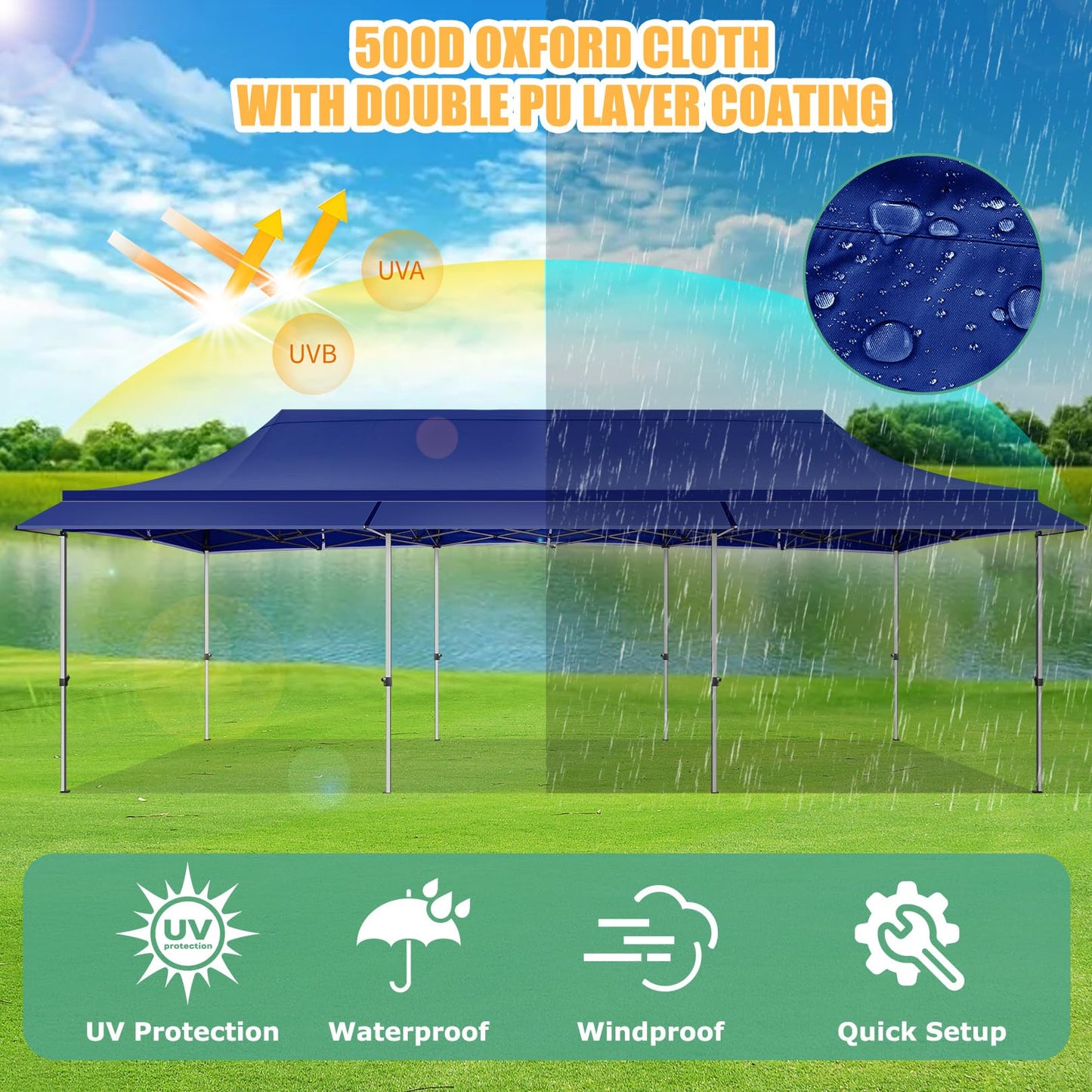 COBIZI 10x30 Pop Up Canopy Tent with Awning,Heavy Duty Canopy UPF 50+ All Season Wind Waterproof Commercial Outdoor Street Vendors Party Tents for Parties Canopy with Roller Bag(10 x 30 ft Da - WoodArtSupply