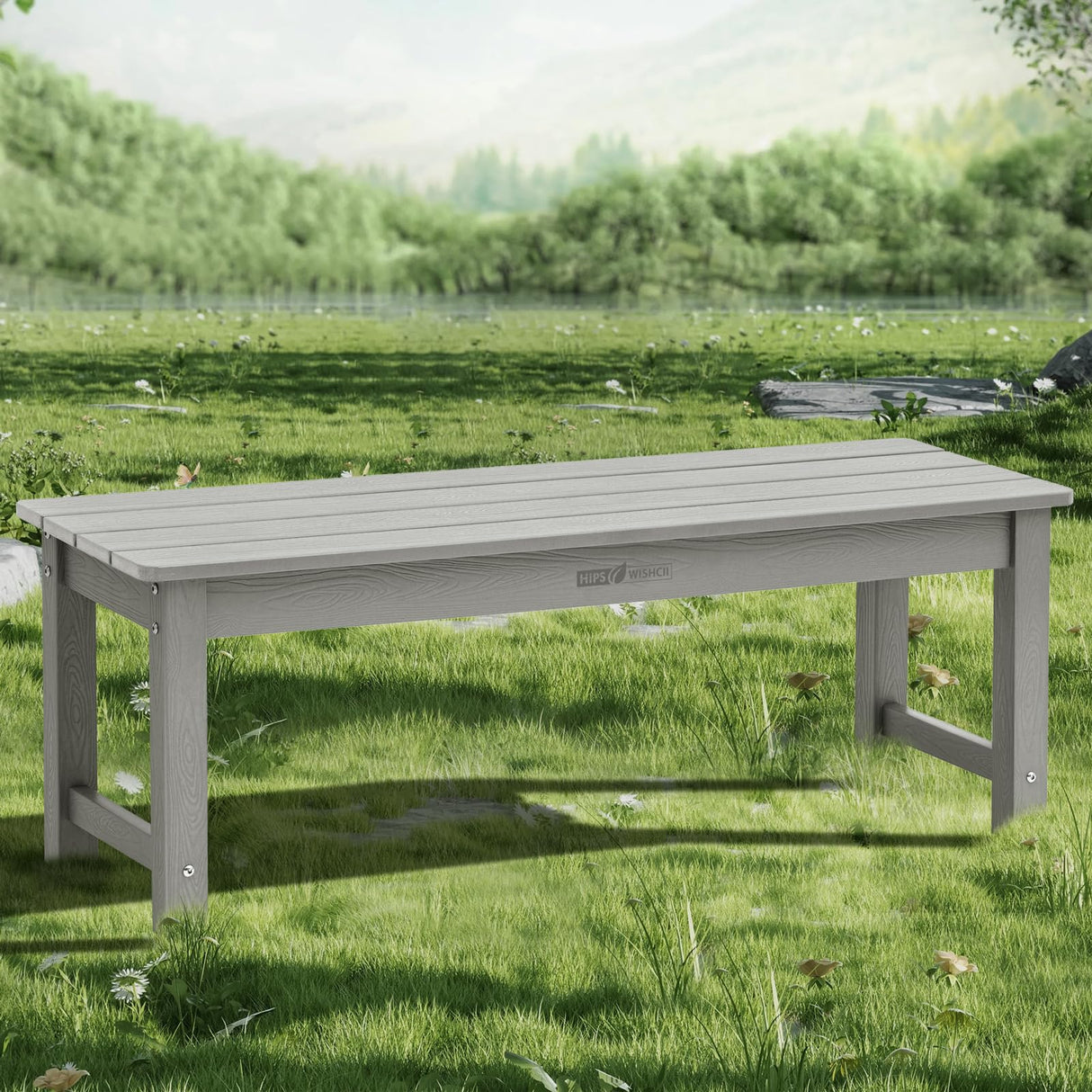 WISHCII Outdoor Bench, Poly Lumber Weatherproof, 2 Person Patio Benches for Outdoors, Never Rot and Fade Backless Bench, Suit for Garden Park and Porch(Grey) WISHCII