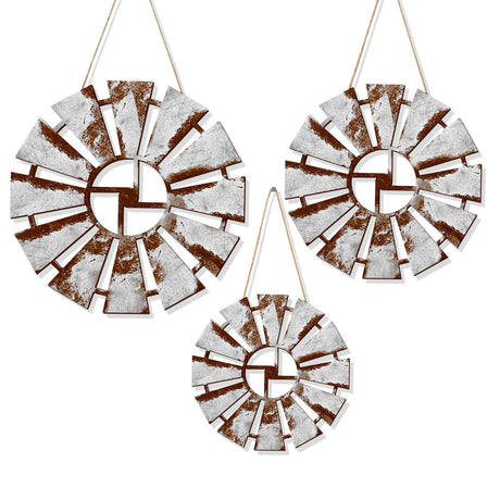 Zzbakress 3 Pcs Wood Windmill Wall Decor Farmhouse Decor for Barhroom Countryside Wooden Windmill Kitchen Wall Decor Vintage Wall Art Decor for Living Room Bedroom Patio Office Shop (Farmhouse, 3) Zzbakress