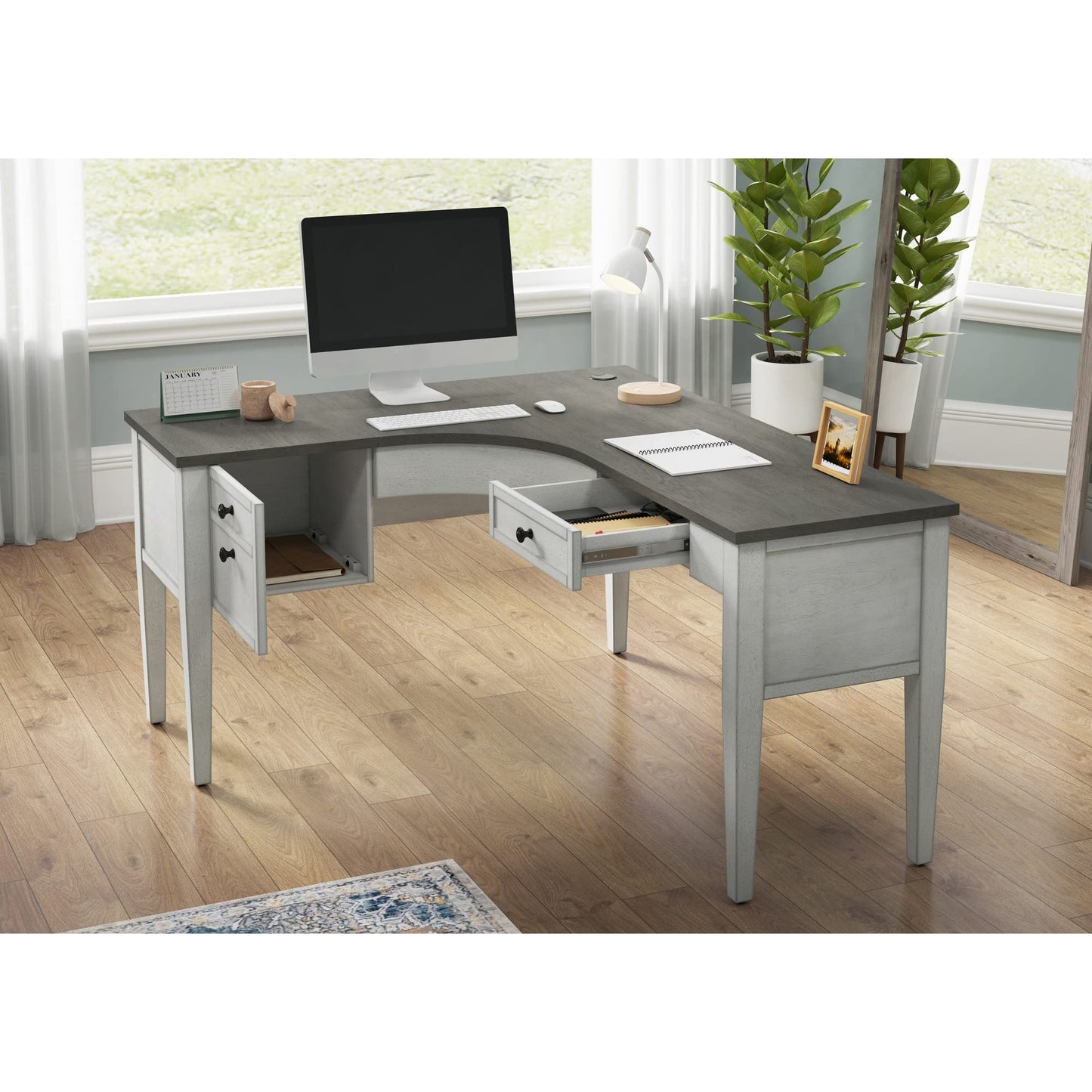 Whalen® Lagron 60" W Wood L-Shaped Corner Desk, Arctic White/Shadow Gray - WoodArtSupply