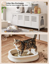 DINZI LVJ Litter Box Enclosure Furniture for 2 Cats, Top Opening Hidden Litter Box with Double Rooms, Dual Cat House with Good Ventilation, 47.2" Wooden Cat Washroom, White DINZI LVJ