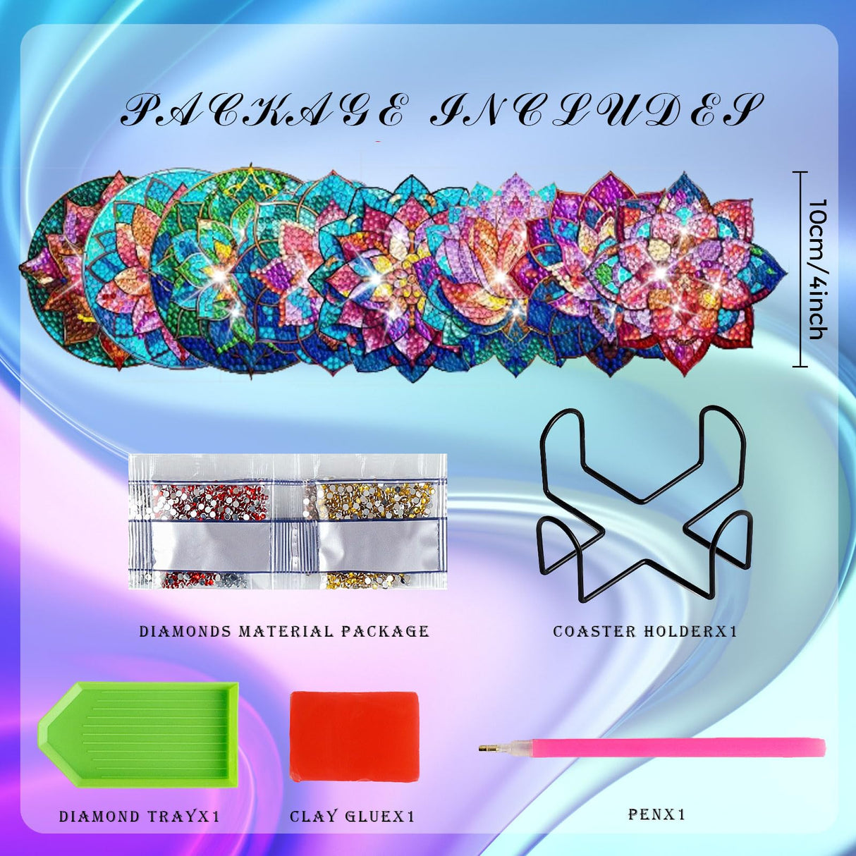 Demonwer 8 Pieces Lotus Diamond Painting Coasters with Holder DIY Cute Lotus Diamond Art Coasters 5d Lotus Diamond Coasters with Cork Pads for Beginners Adults for Christmas Holidays Gift Demonwer