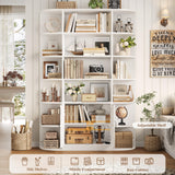 HOSTACK 75" Tall Book Shelf and Bookcase, 6 Tier Bookshelf with Storage, 47" Wide Bookcase with Doors, Freestanding Wood Display Shelves with Book Storage Cabinet for Home Office, Living Room, White HOSTACK