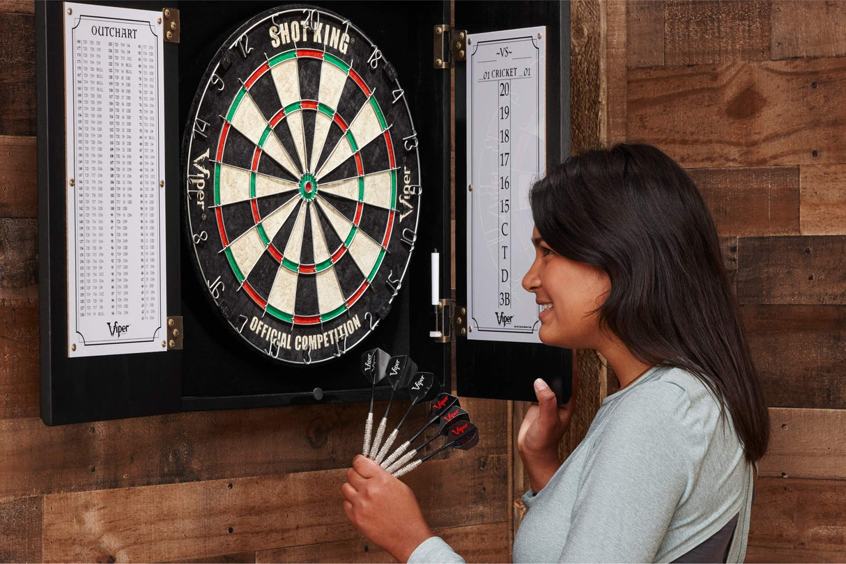 Viper by GLD Products Hudson Solid Wood Cabinet for Sisal/Bristle Steel Tip Dartboard with Dry Erase Scoreboard and Out-Chart, Black Finish Viper