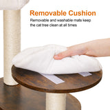 Heybly Cat Tree, Wood Litter Box Enclosure with Food Station, All-in-one Indoor Cat Furniture with Large Platform and Condo, Modern Style Cat Tower, Hammock, Rustic Brown HCT100SR Heybly