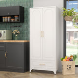 Metal Storage Cabinet with Drawers,75Inch White Pantry Cabinets for Kitchen Storage with 3 Adjustable Shelves,Tall Kitchen Pantry Cabinet for Living Room, Dining Room Office SteeLoong