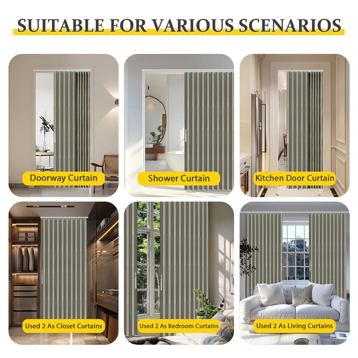 AJAZZ 100% Blackout Magnetic Door Curtain - Pleated Folding Accordion Closet Door Curtain - Invisible, Applicable for Bedroom & Living Room Doorway (Grey, 42" W x 78" L, 1 Panel) AJAZZ