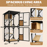 MAGIC UNION 71" Catio Outdoor Cat Enclosure Window Access, 4 Tiers Cats Playpen Catio with Wheels, Resting Box & Waterproof Roof, Indoor Large Cat House Cage with Scratching Post Sisal Ball (Black) MAGIC UNION
