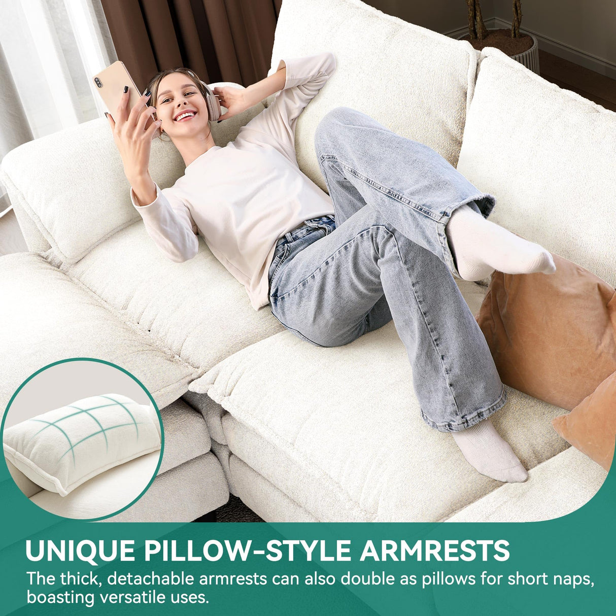 YITAHOME 142" Modular Sectional Sofa with Movable Ottoman, Modern U Shaped Couch with Pillow-Armrest, Velvet 6 Deep Seat Cloud Couch for Living Room Apartment Office, Beige YITAHOME