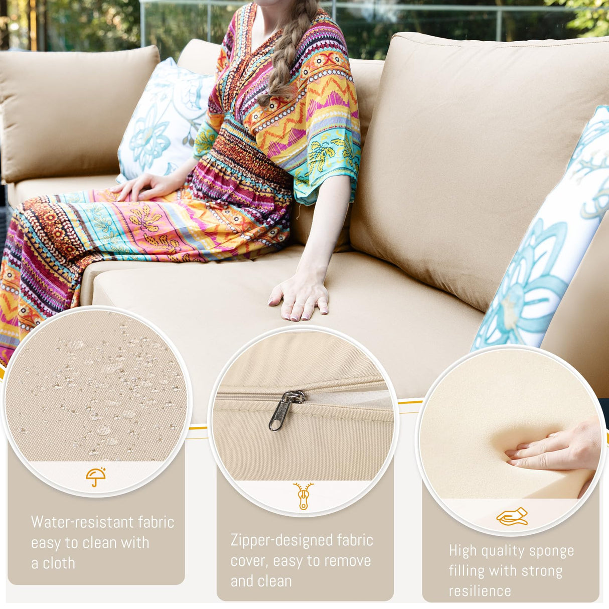 BULEXYARD 13 Piece High Back Wicker Patio Furniture Sets with Fire Pit, All-Weather Heavy Duty Outdoor Seating Set Modular, Extra Deep Wide 12-Person Sectional Couch Sofa for Backyard, Brown & Beige BULEXYARD