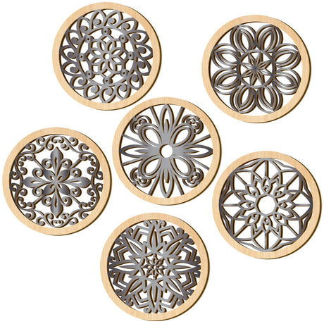 Ferraycle 6 Pieces Thicken Rustic Wall Decor Farmhouse Wall Art Decor Wooden Round Wall Art Rustic Hollow Carved Wall Art for Living Room Bedroom Kitchen Decor Small Size 9.8" x 9.8" (Wood Color) Ferraycle