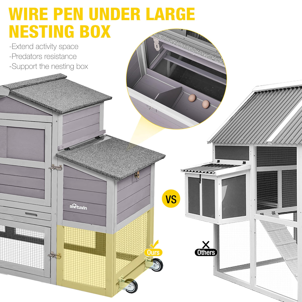 Aivituvin 160in Chicken Coop Extension Design Wooden Hen House Poultry Cage Movable with Nesting Box and Run (Two Sets) Aivituvin